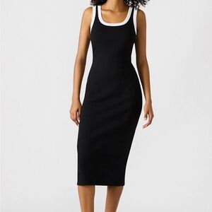 Steve Madden Classic Black Midi Dress with White Trim